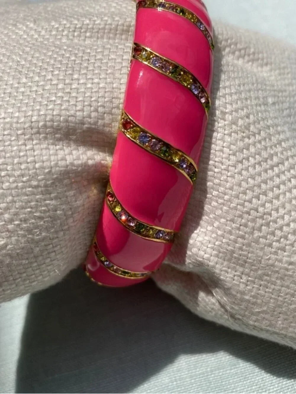 Kate Spade pink enamel rainbow crystal Lollie bangle bracelet - Picture 8 of 9